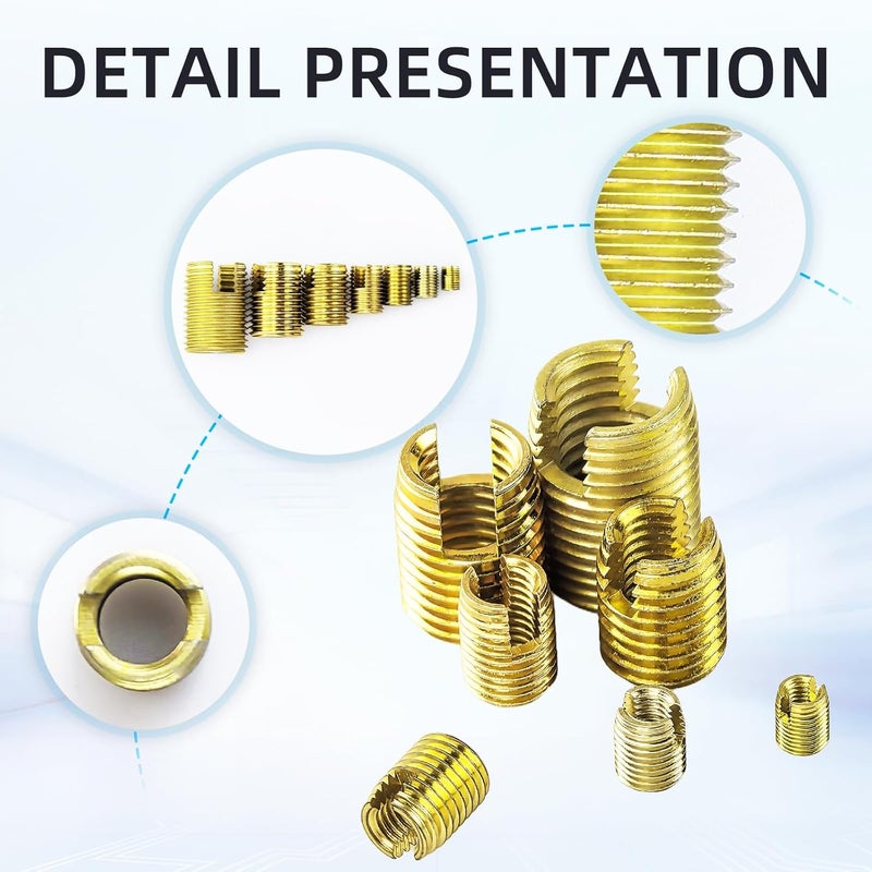 Flylin 50Pcs Self Tapping Thread Insert, 302 Stainless Steel Self Tapping Slotted Thread Inserts Set with Storage Case, M3 M4 M5 M6 M8 M10 M12 Thread Reinforce Repair Tool (Gold) - Image 5
